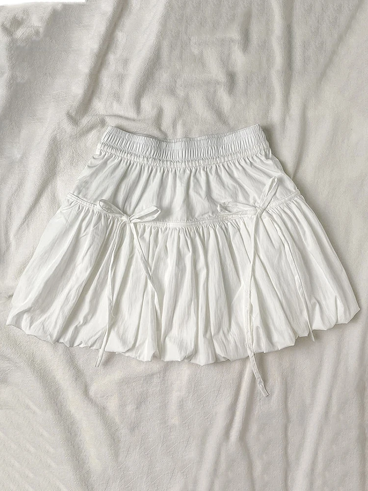 تنورة منتفخة بفيونكة كاواي للسيدات صيفية جديدة تنانير صغيرة متينة من Preppy بخصر عالٍ ملابس خروج فضفاضة تناسب الجميع تنانير لينغ جديدة #6