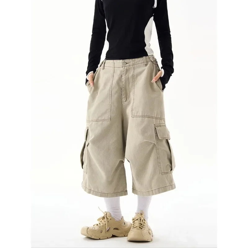Deeptown-pantalones Cargo Vintage Y2k para mujer, pantalón corto holgado de gran tamaño, estilo Harajuku, moda urbana coreana