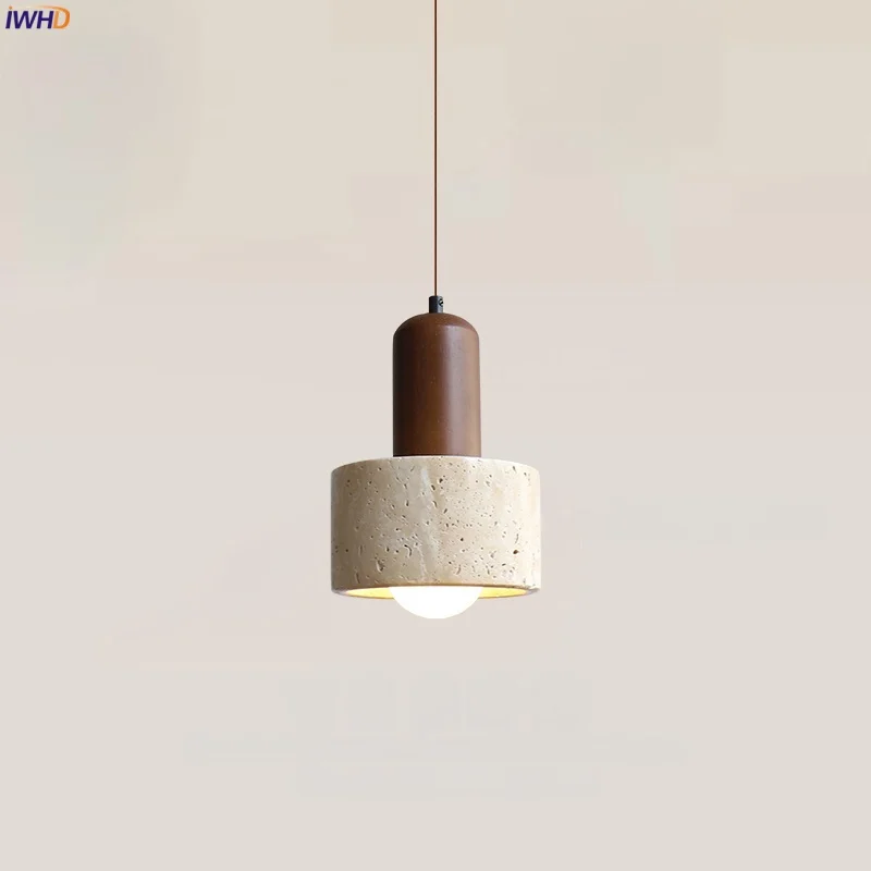 

IWHD Home Decor LED Hanging Lamp Yellow Travertine Kitchen Cafe Living Dining Room Table Light Nordic Pendant Lighting Hanglamp