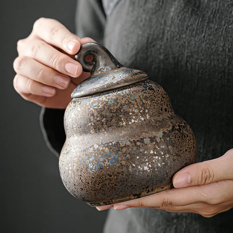 Keramikofen mit farbwechselnder Glasur, verbundenes Kürbis-Teeglas, weißer Tee, grüner Tee, Longjing-Aufbewahrungsglas