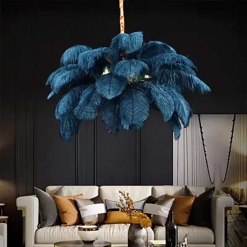 Nordic Ostrich Girl Feather Art Hanging Lamp Indoor Lighting Living Room Bedroom Ceiling Chandelier