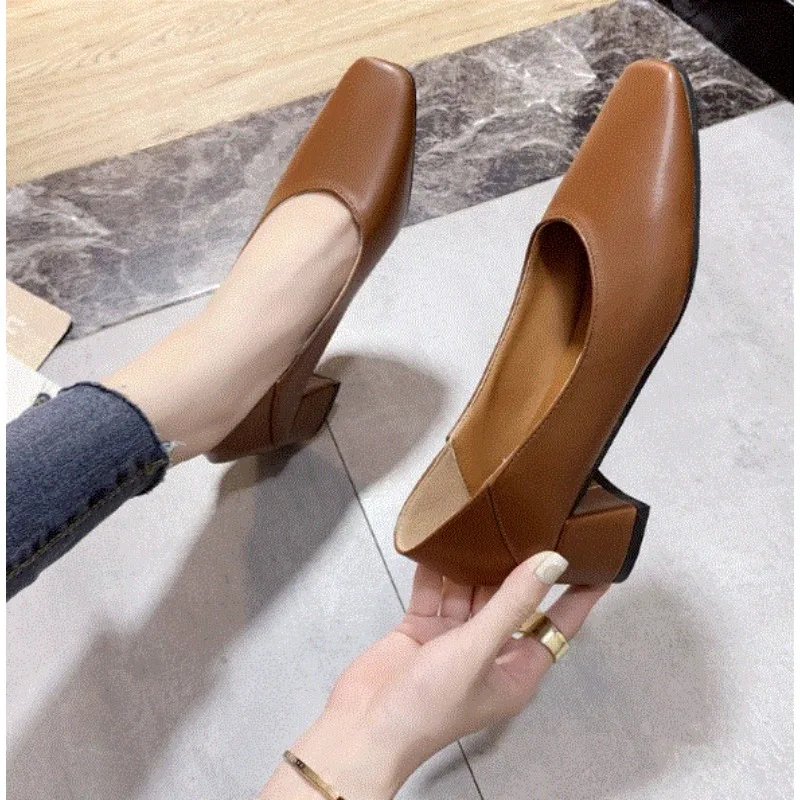 

New Woman Elegant Square Toe Concise Black 4CM High Heel Female Shallow Retro Mary Janes Comfortable Cute Loafers Lolita Shoes