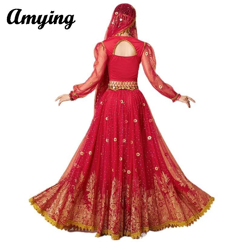 Women Long Sleeved Costume Arab Indian Festival Cosplay Performance Outfit Belly Dance Big Swing Long Dress Princess Clothing