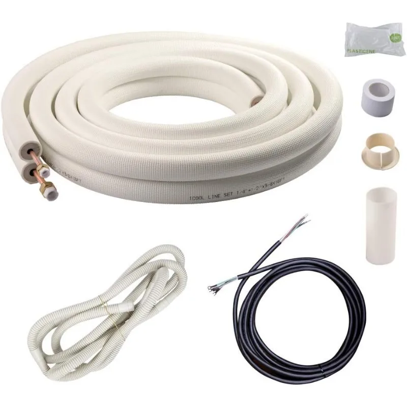 16 Ft. Line Set 1/4&1/2 Inch 3/8 PE for Mini Split Air Conditioner Insulated Coil Copper Pipes HVAC with Fittings