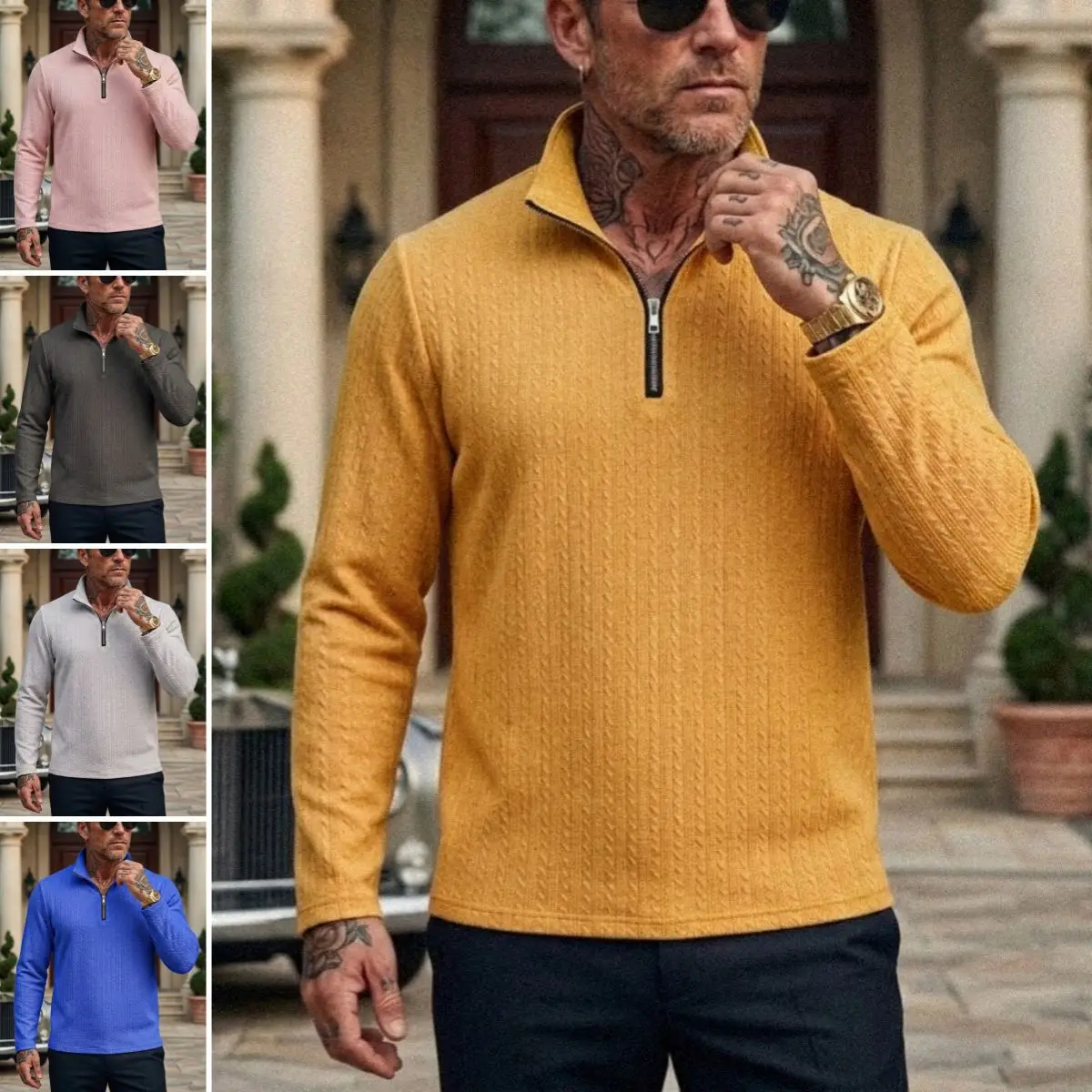 

New European American Men's Sweatshirt For Spring Autumn, 1/4 Zip Top, Lightweight And Breathable, Foreign Trade Stock, Jacquard