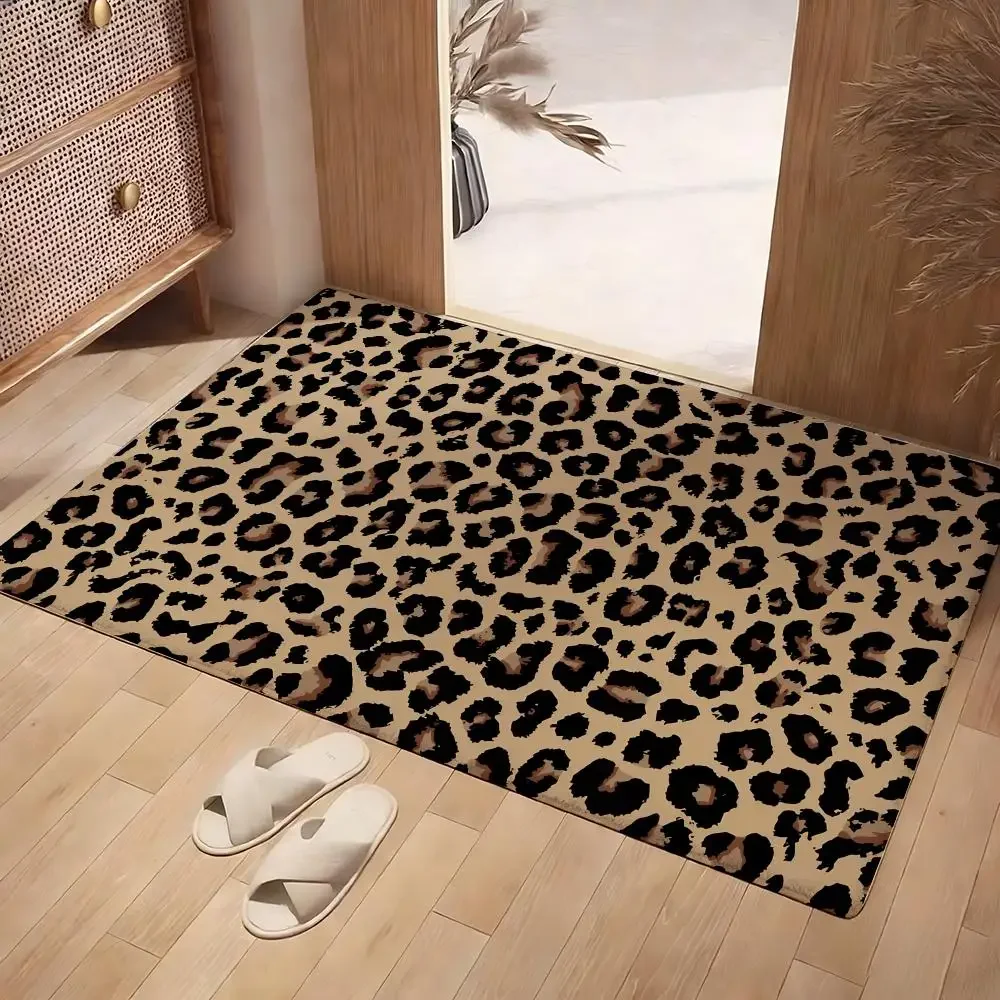 Wild Leopard Camo Floor Mat Soft Flannel Rug Non-Slip Absorbent Mat for Bathroom Bedroom Home Decor