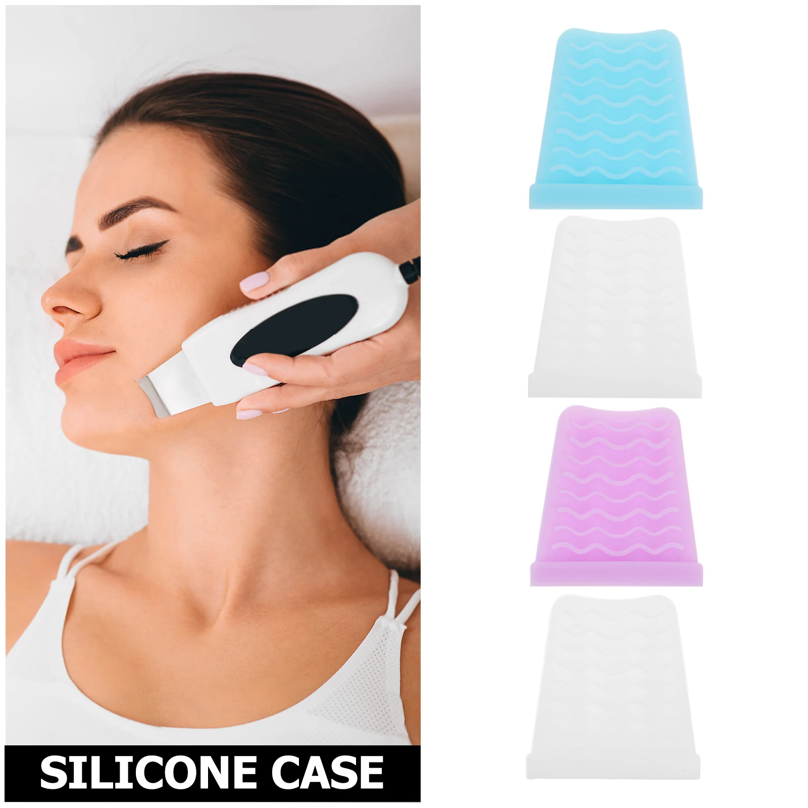 ปลอกซิลิโคนป้องกันสำหรับเครื่องขูดหน้า 4 ชิ้น สำหรับเครื่องมือขจัดสิ่งสกปรกบนผิวหน้า ปลอกสำหรับไม้พายขัดหน้า อุปกรณ์ทำความสะอาดผิวหน้า