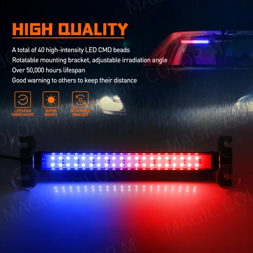 Imagen 2 del producto Luz estroboscópica de 40 LED, lámpara de advertencia de Flash de emergencia, barra de parabrisas automático, linterna para consejo de tráfico, accesorios para coche rojo y azul, 12V-24V
