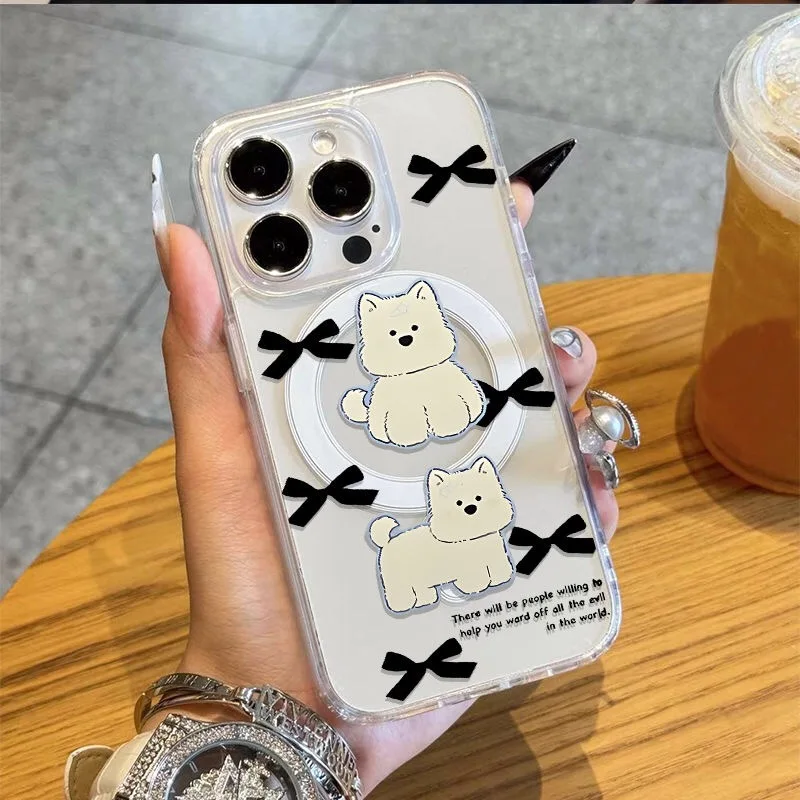 SEIRASSIM cartoon dog bowknots Magnetic phone case for iphone 16 pro max 15 plus 14 13 11 12 back cover for iphone xr xs x 7 8 p