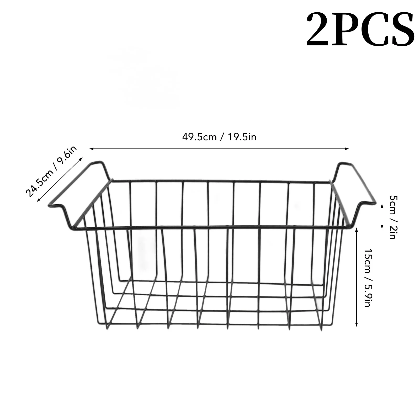 2 Stuks Vriezer Metalen Draad Mand Pe Gecoat Ophangrek Organizer Bak Zwart Voor Koelkast Planken 8 Maten Keuken Accessoires