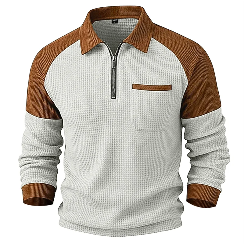 

Новая мужская толстовка с отложным воротником и короткой молнией, в стиле пэчворк, модный пуловер, свободная повседневная толстовка, уличная одежда