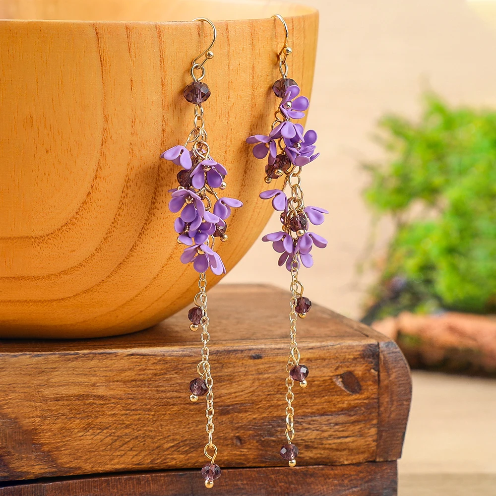Women's Vintage Dangle Earrings Wisteria Element Fresh and Sweet Statement Long Chain Ear Ornaments Daily Wear Vacation Gifts