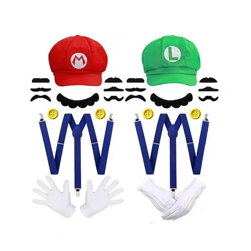 

Шляпа Super Brothers Luigi, кепка для взрослых, костюм для косплея, бейсбол на Хэллоуин, аниме, унисекс, ремни для ролевых игр, перчатки, реквизит для вечеринки с бородой