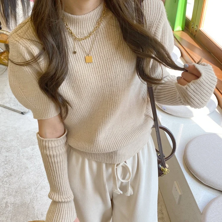 탈부착 가능한 소매 니트 스웨터 여성용 겨울 퍼 칼라 더블 브레스티드 버튼 트위스트 풀오버 올매치 비즈니스 OL