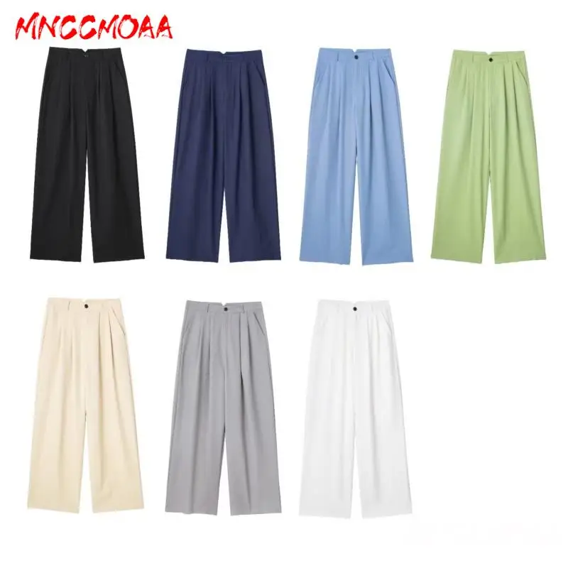 

MNCCMOAA 2024 Spring Summer Women Fashion Loose Office Straight Pants Female Casual Vintage High Waist Zipper Trousers