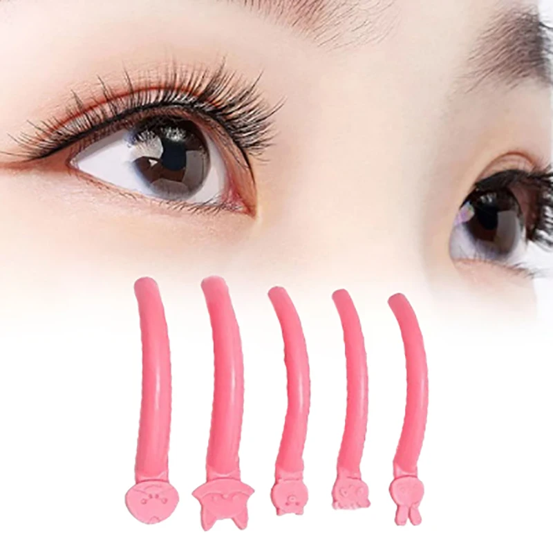 นํากลับมาใช้ใหม่ 5 คู่สีชมพูกาวฟรีซิลิโคน Eyelash Perm Pads Sticky Lashes Rods Shield ยก 3D Eyelash Curler Applicator เครื่องมือ