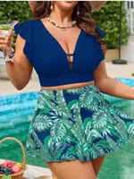 Bikini de talla grande de cintura alta para Mujer, traje de baño de talla grande con realce, conjuntos de Bikini con Control de barriga de talla grande para verano 2026