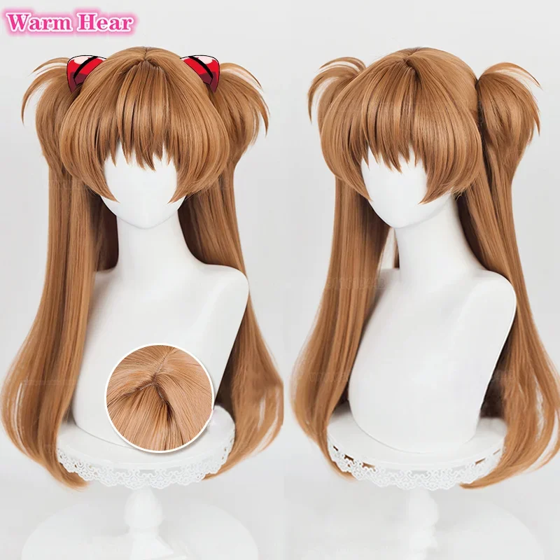 High Quality 68cm Long Asuka Langley Soryu Cosplay Anime EVA Long Two Color Styling Heat Resistant Hair Party Wig   a wig cap