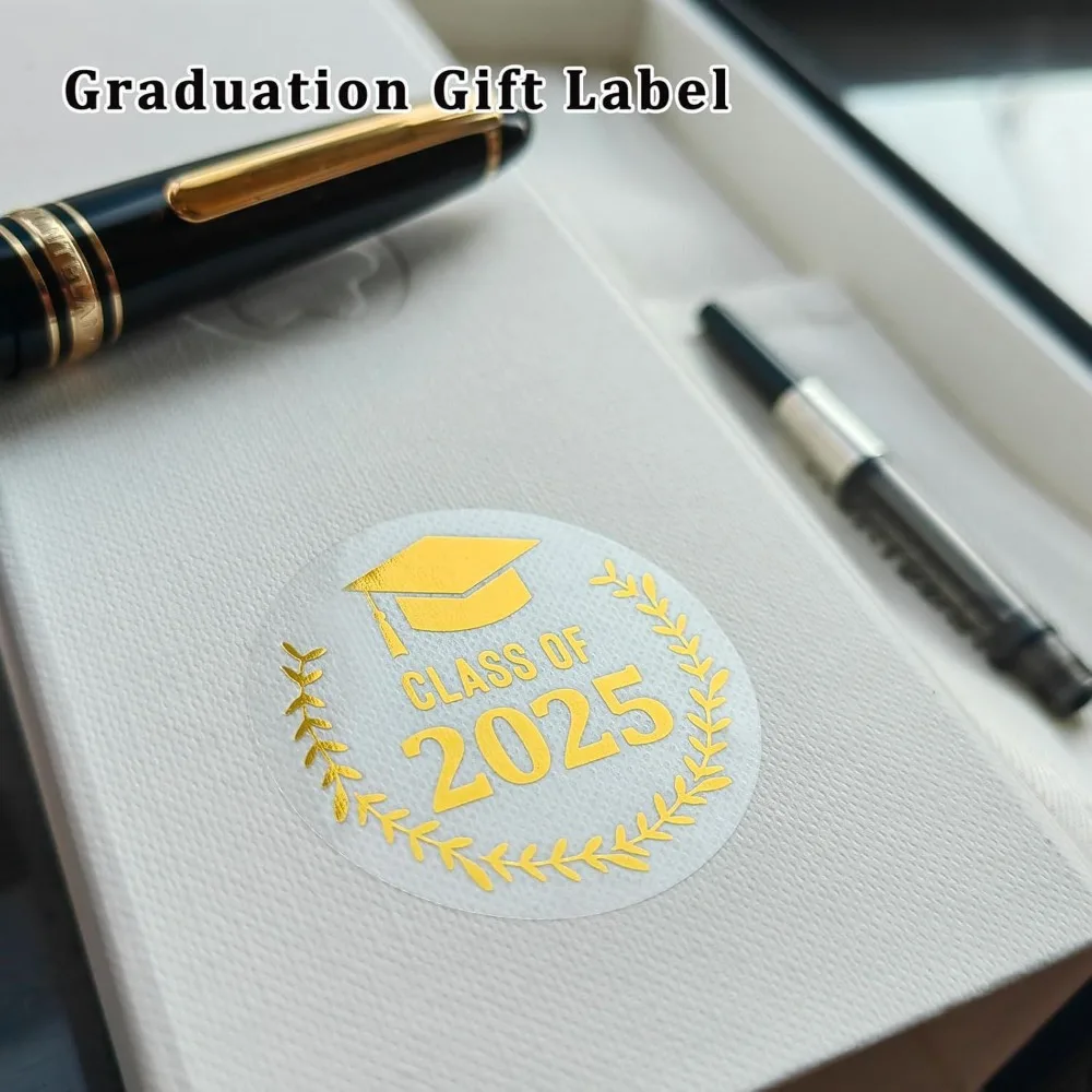 120pcs Gold Foil Class of 2025 Stickers Waterproof DIY Graduation Stickers Transparent Envelope Seals