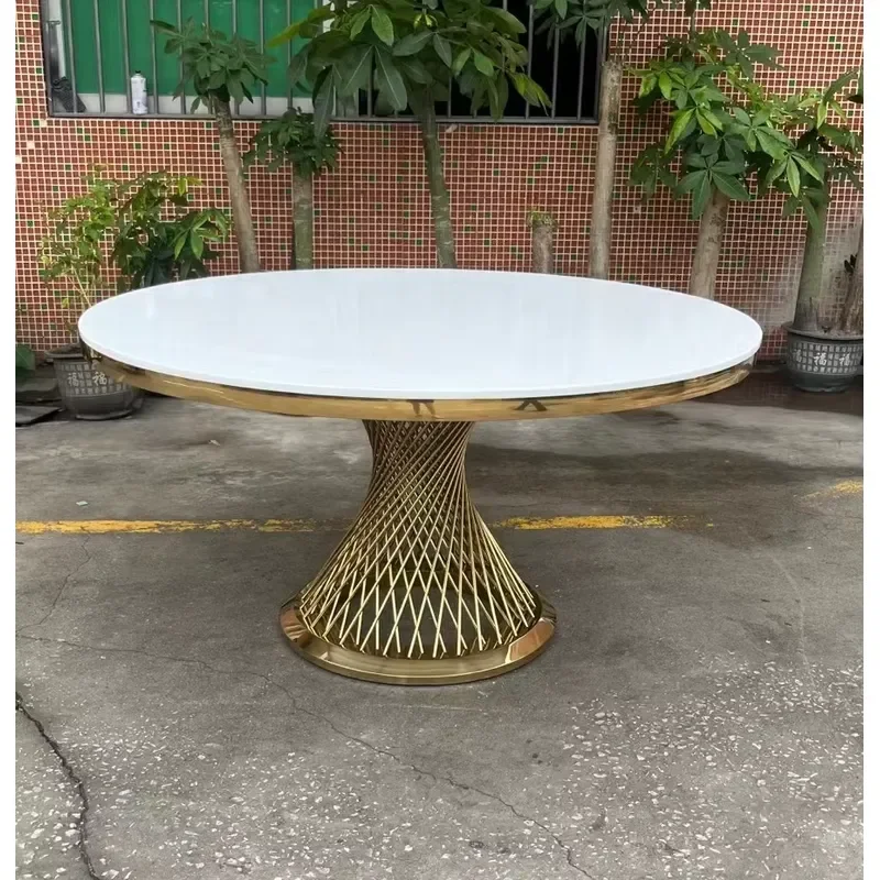 Modern Stainless Steel Wedding Coffee Dining Table Set with Glass for Hotel Restaurant Banquet Event Party Dining Table