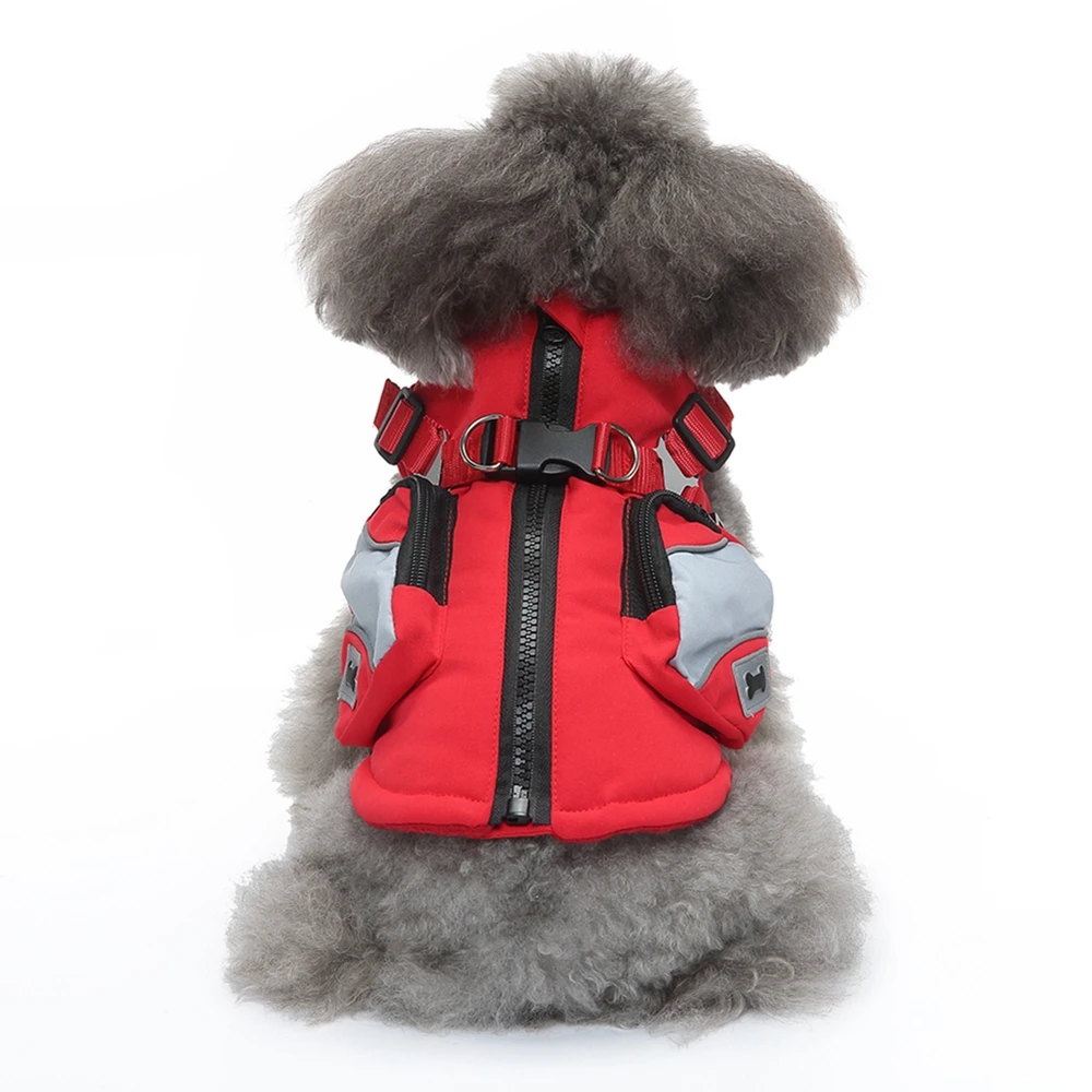 Dog Coat with Harness Windproof Jacket Sport Pet Winter Pet Dog Coat Soft Warm with Zipper for Small Medium Large Dogs