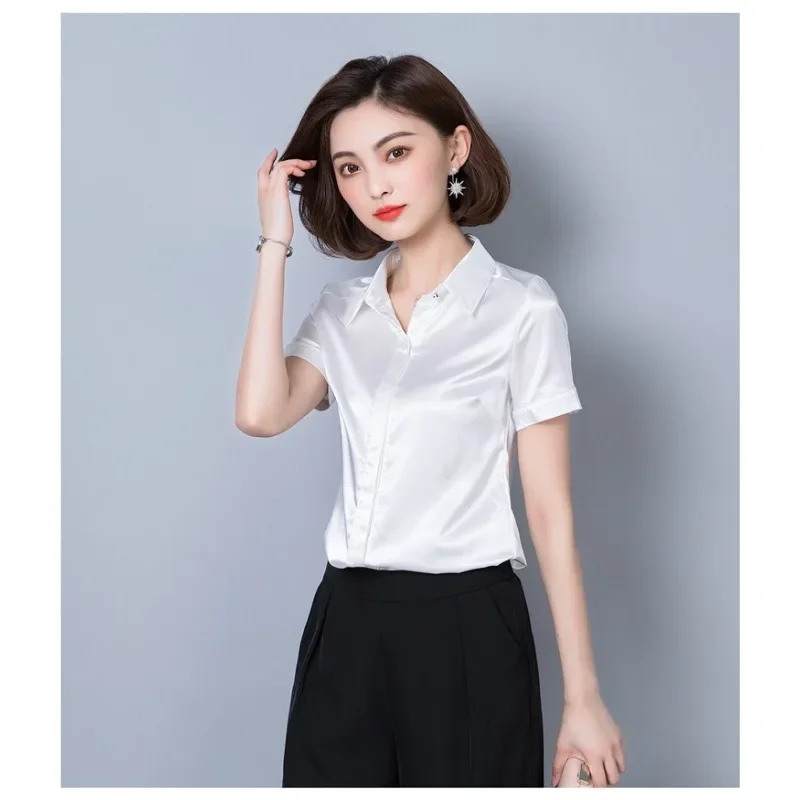 Simulation Silk Shirt Women's Short Sleeve New Wild Elastic Solid Color Thin Top