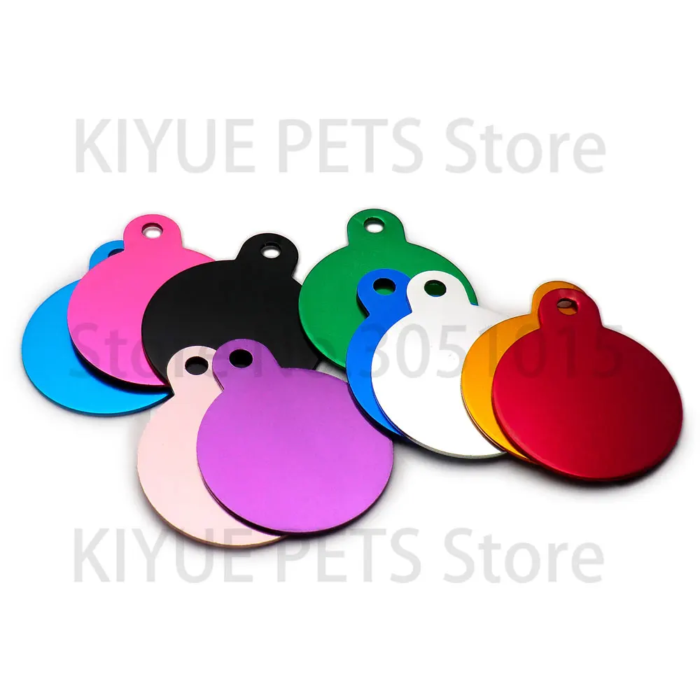 Wholesale 100Pcs Round Dog ID Tags Aluminum Customized Name Address Phone Text ID Tag Personalized Engraving Pet ID plate Tag