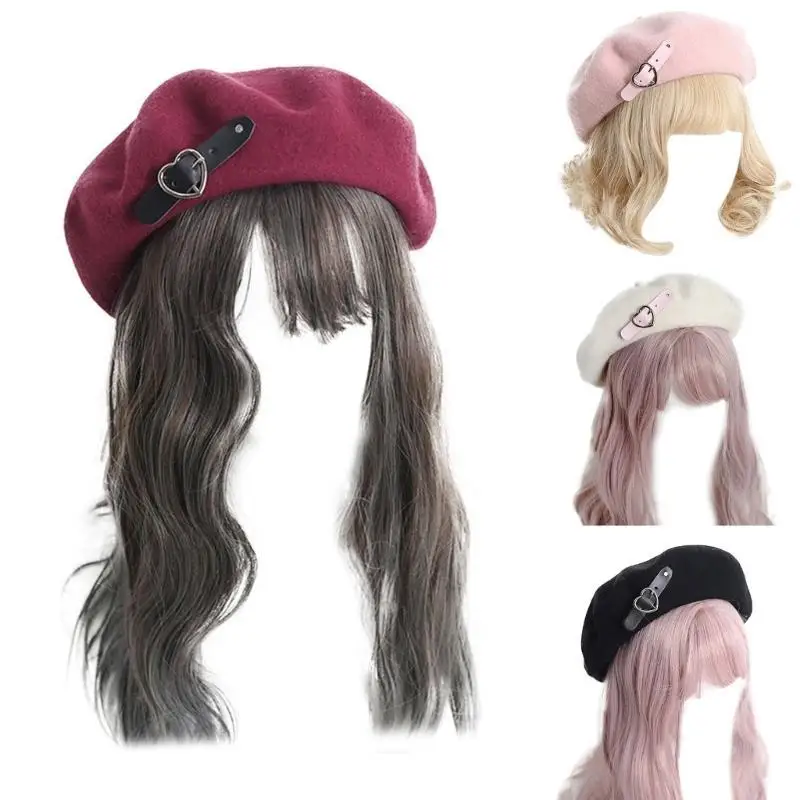 

A52E Womens French Hat Solid Color Woolen Cloth Warm Fashion Caps