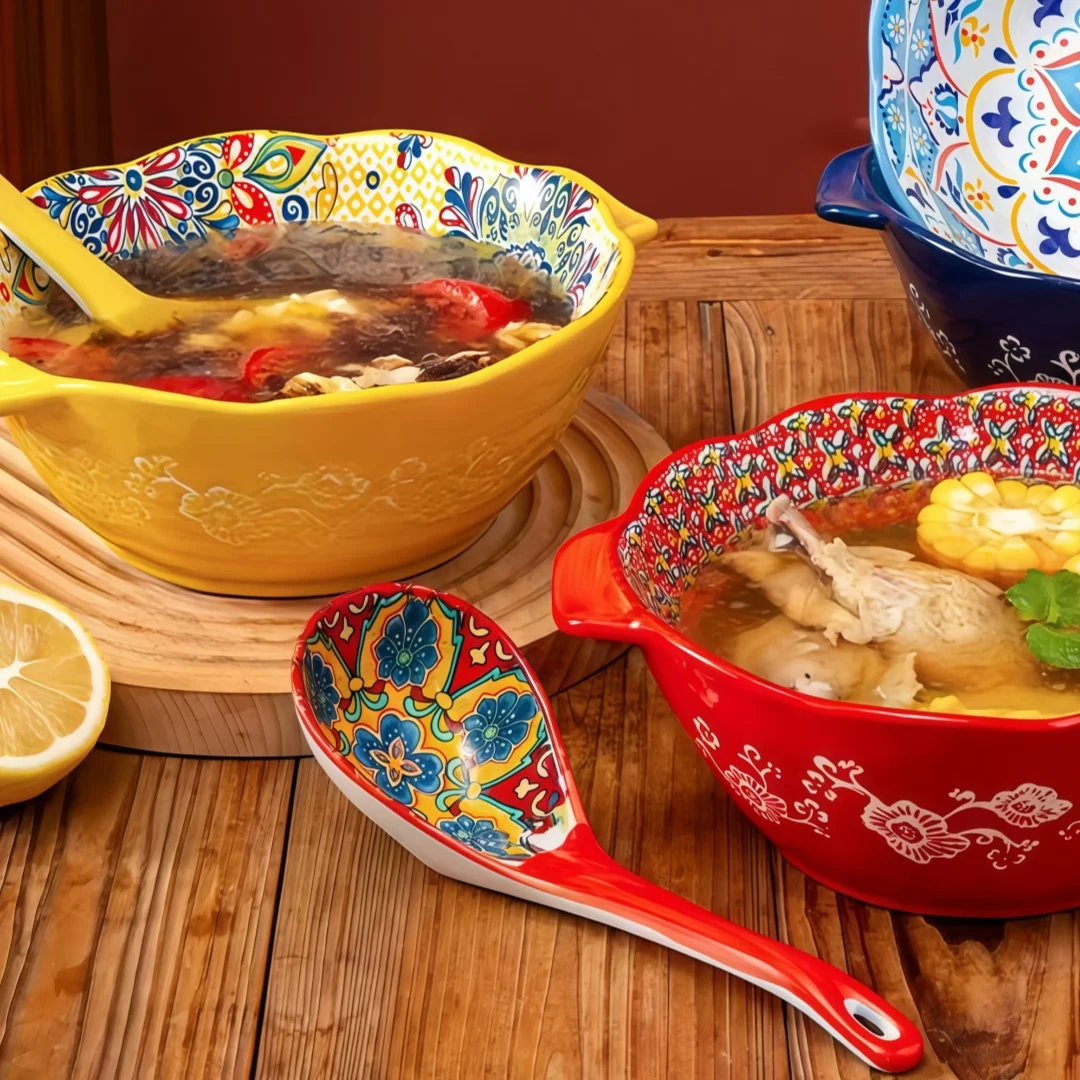Bohemian Ceramic Serving Spoon Set 6