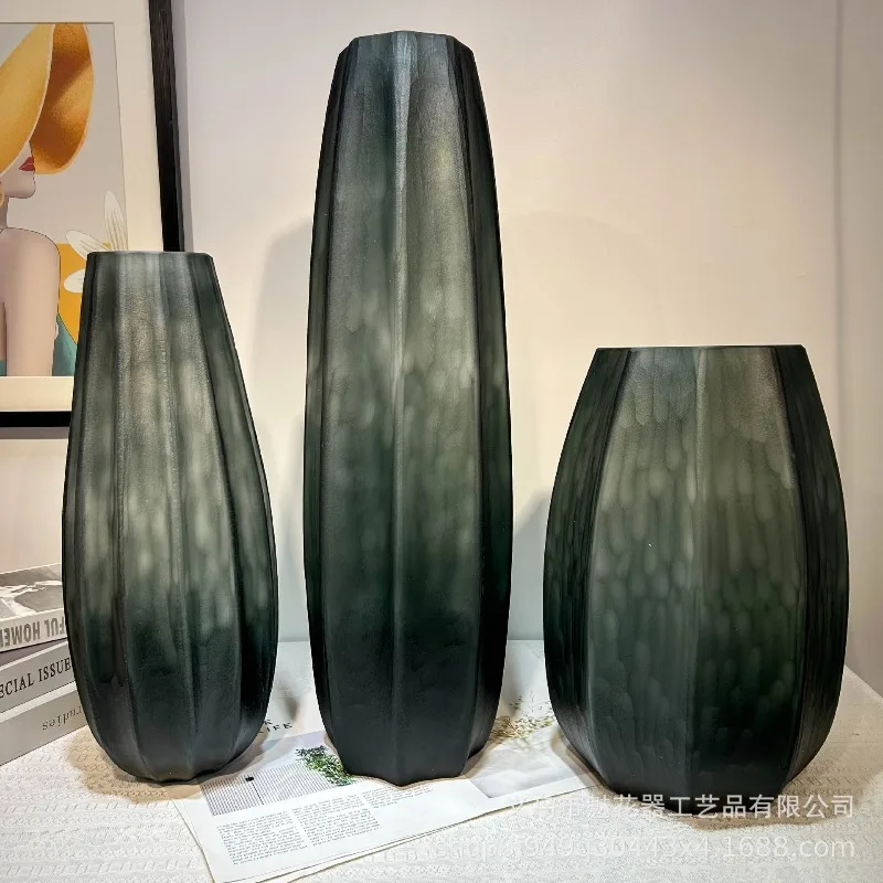 Large Caliber Floor Standing Vase, Hand Carved Polished Ceramic, Art Floral Ornament for Living Room Showroom Decor