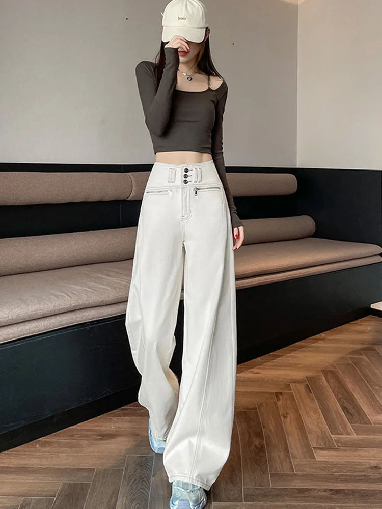

White Straight leg jeans for women spring autumn 2025 Casual new style loose fashionable wide leg design Cowboy pants