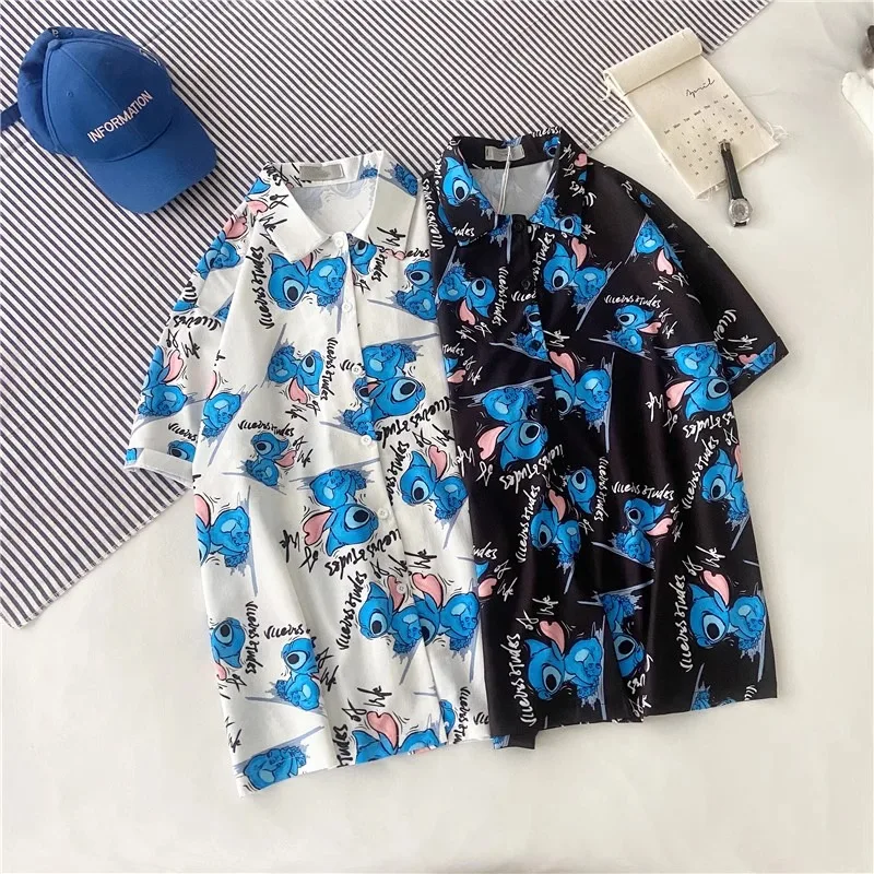Lilo&Stitch Printed Short Sleeve Shirt Summer New Style Girls' Casual Versatile Short Sleeve Shirt Anime Cartoon Kawaii Clothing