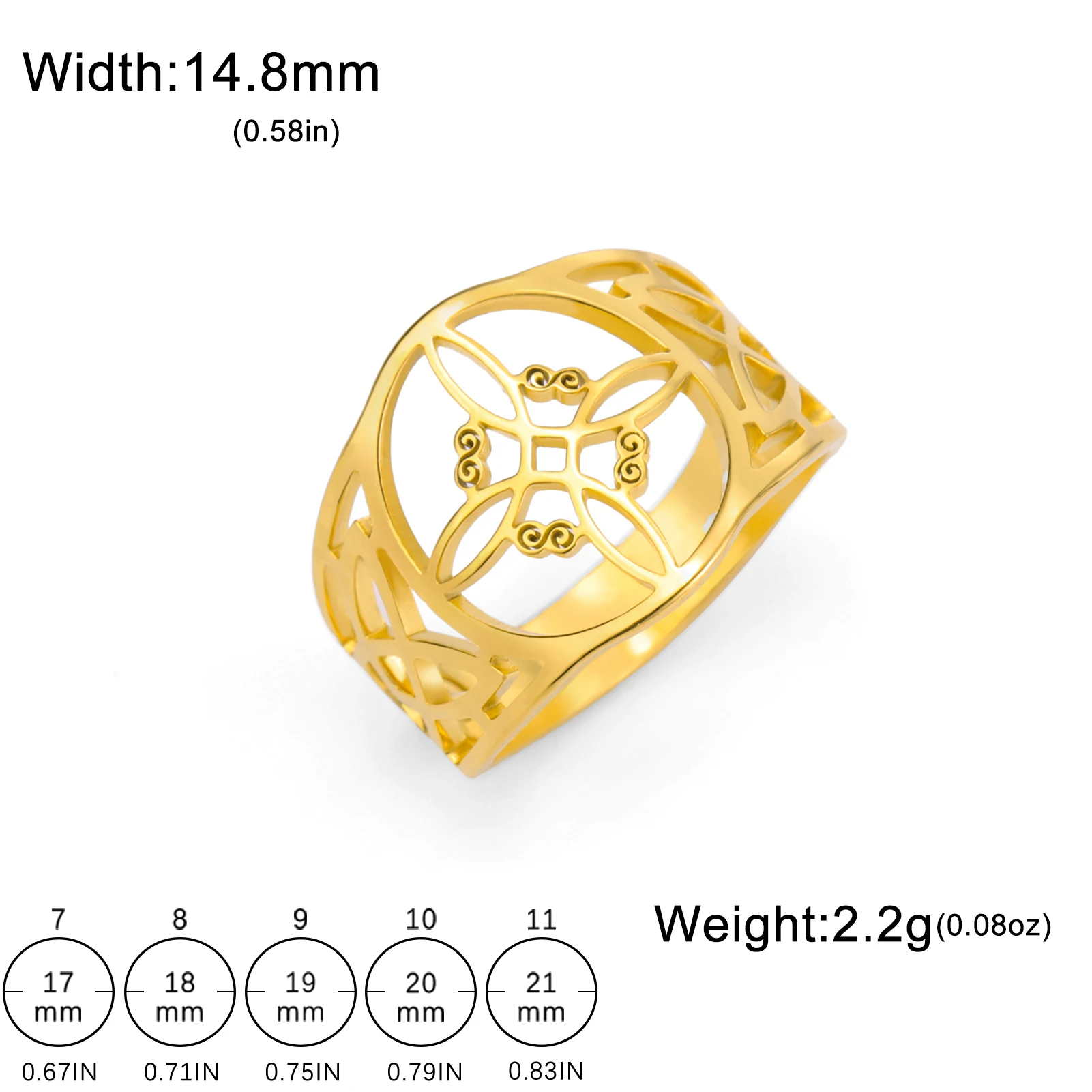 Kkjoy Hexenknoten Keltisches Symbol Ring Edelstahlring Hohl Glücksbringer Schmuck Amulett Ring Geschenk für Frauen Paare Mädchen – Detail 9