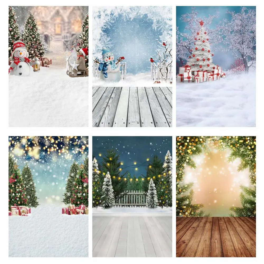 

Winter Photography Backdrop Snow Trees Wood Floor Snowfield Baby Kids Portrait Family Photo Background Decor Poster Photo Studio