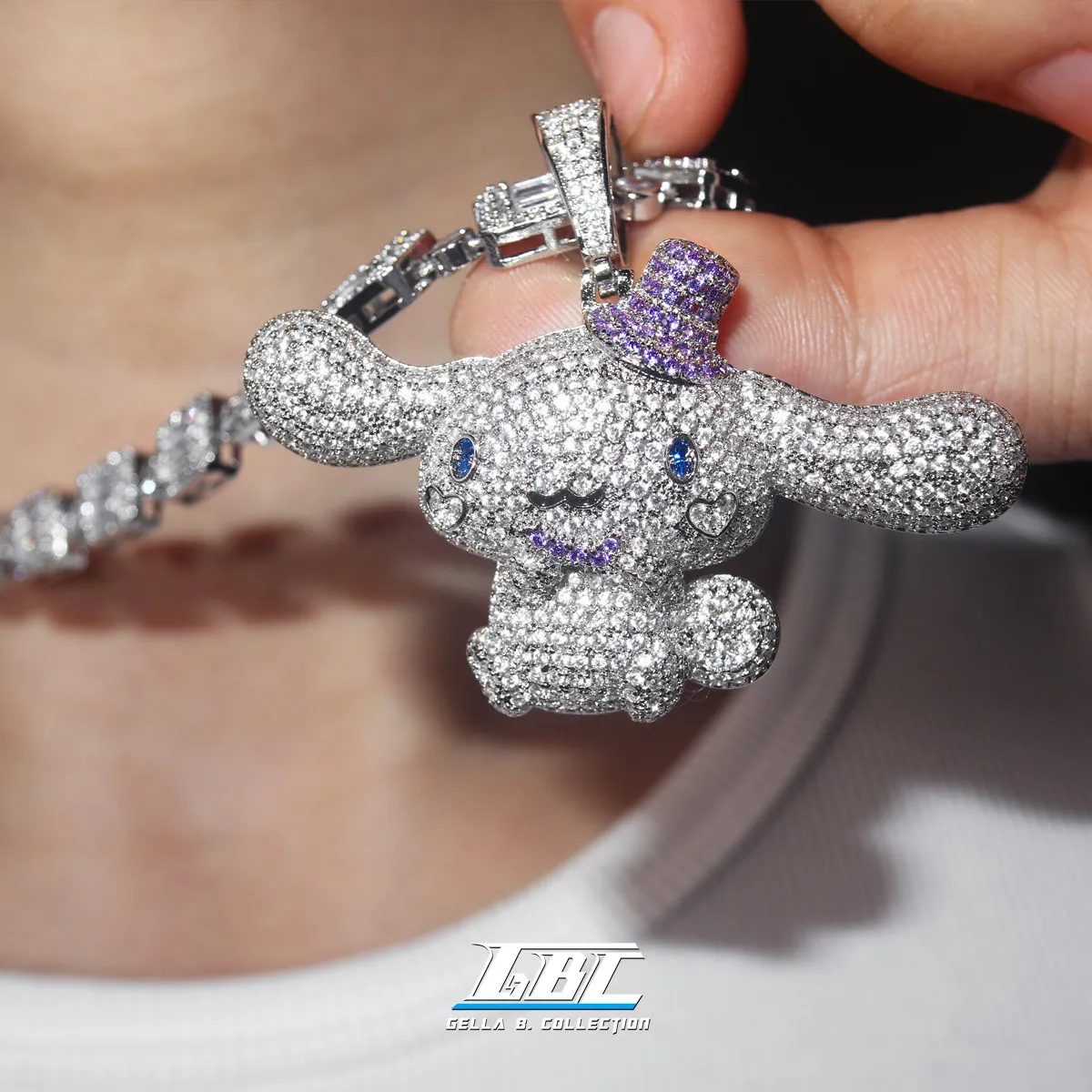 

New Kawaii Sanrio Cinnamoroll Hello Kitty Necklace Full Drill Pendant Hip-Hop Collarbone Chain Women Sparkling Crystal Cute Gift