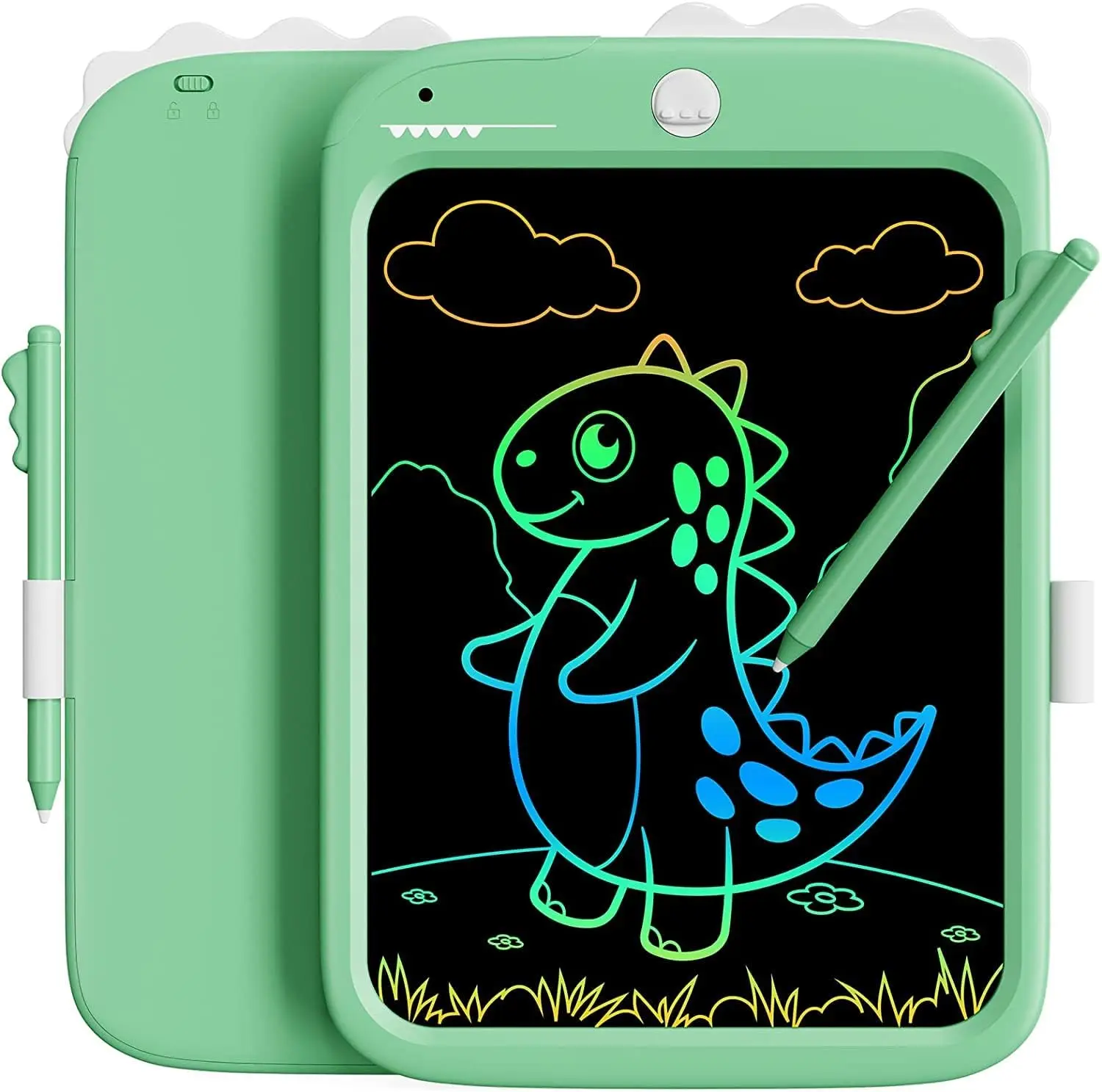 Kikapabi Tablet de escrita LCD de 10 polegadas, placa de doodle de dinossauros coloridos, brinquedo educativo para meninos e meninas de 2 a 8 anos