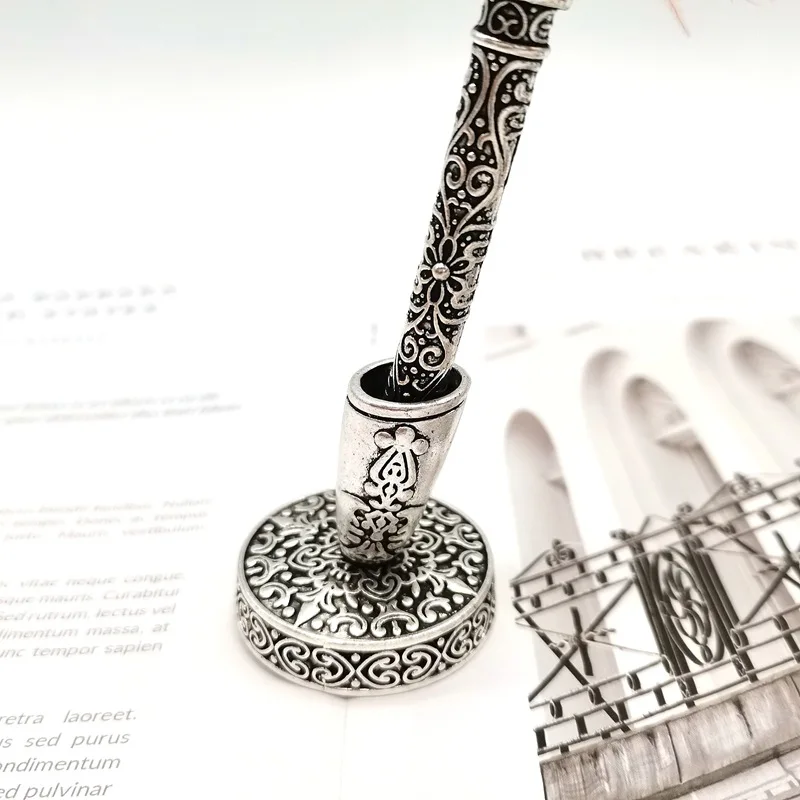 Vintage Metal Round Insertion Pen Holder for Feather Quill Dip Pens School Office Supplies Stationery Student Gift image 2