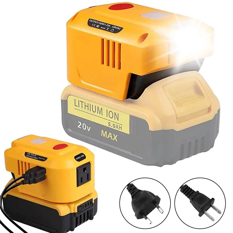 

150W Battery Inverter for Dewalt 18V 20V Battery DC 20V To AC 110V/220V Powered Inverter Generator with AC Outlet & LED Light