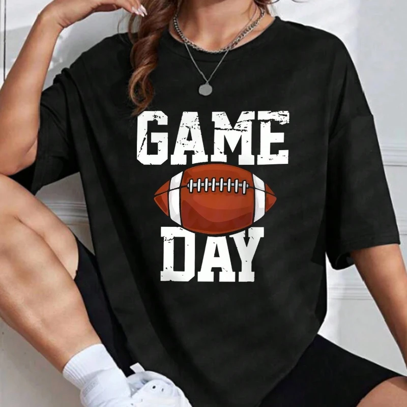 Game Day Rugby Letter Graphic Print T-Shirt Women Summer O-Neck T Shirts Cotton Short Sleeve Sport Casual T Shirt Female