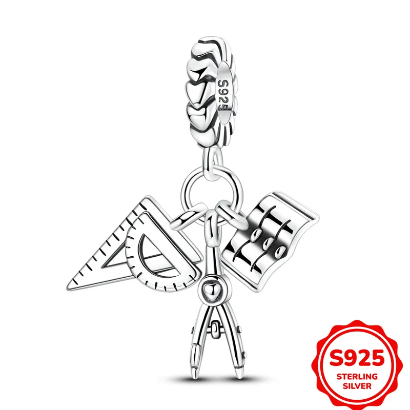 

925 Sterling Silver Charms Bead A Three-in-One Pendant For A Ruler Book And Compass Fit Original Bracelet DIY Women Jewelry Gift