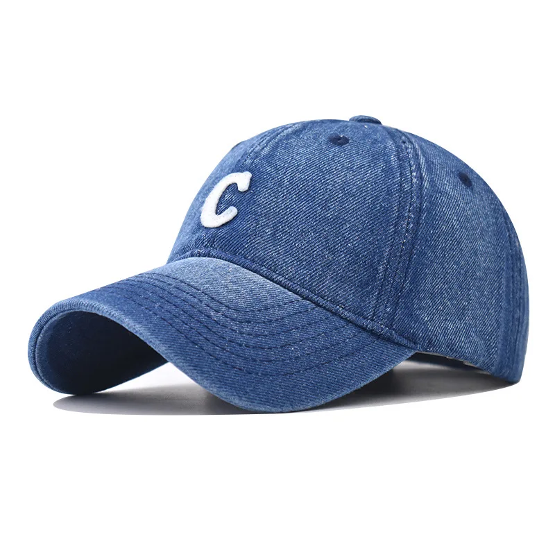 

Unisex Letter C Embroidery Hole Denim Baseball Caps Spring Autumn Outdoor Adjustable Casual Hats Sunscreen Peaked Cap
