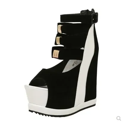 Zapatos de plataforma con suela gruesa para mujer, sandalias de cuña con tacón alto de 14cm, Punta abierta, colores mezclados, Sexy, verano, 2020