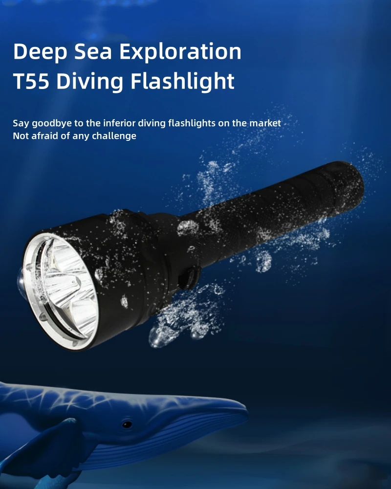 T55 XM-L2 LED 5000LM Diving Light Flashlight Diving Depth 100m IPX8 Waterproof Infinitely Dimmable Work Torch Camping Lantern