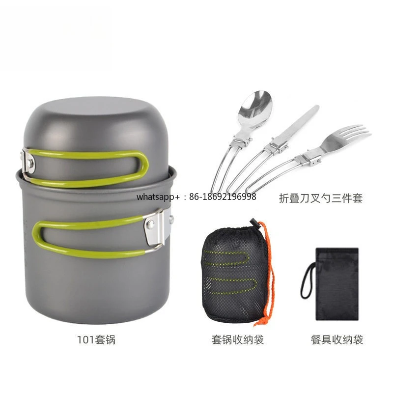 Outdoor Pot Set Camping Cooker Picnic Pot Set 1-2 People Portable Pot Set DS-101 with Cutlery Knives, Forks and Spoons