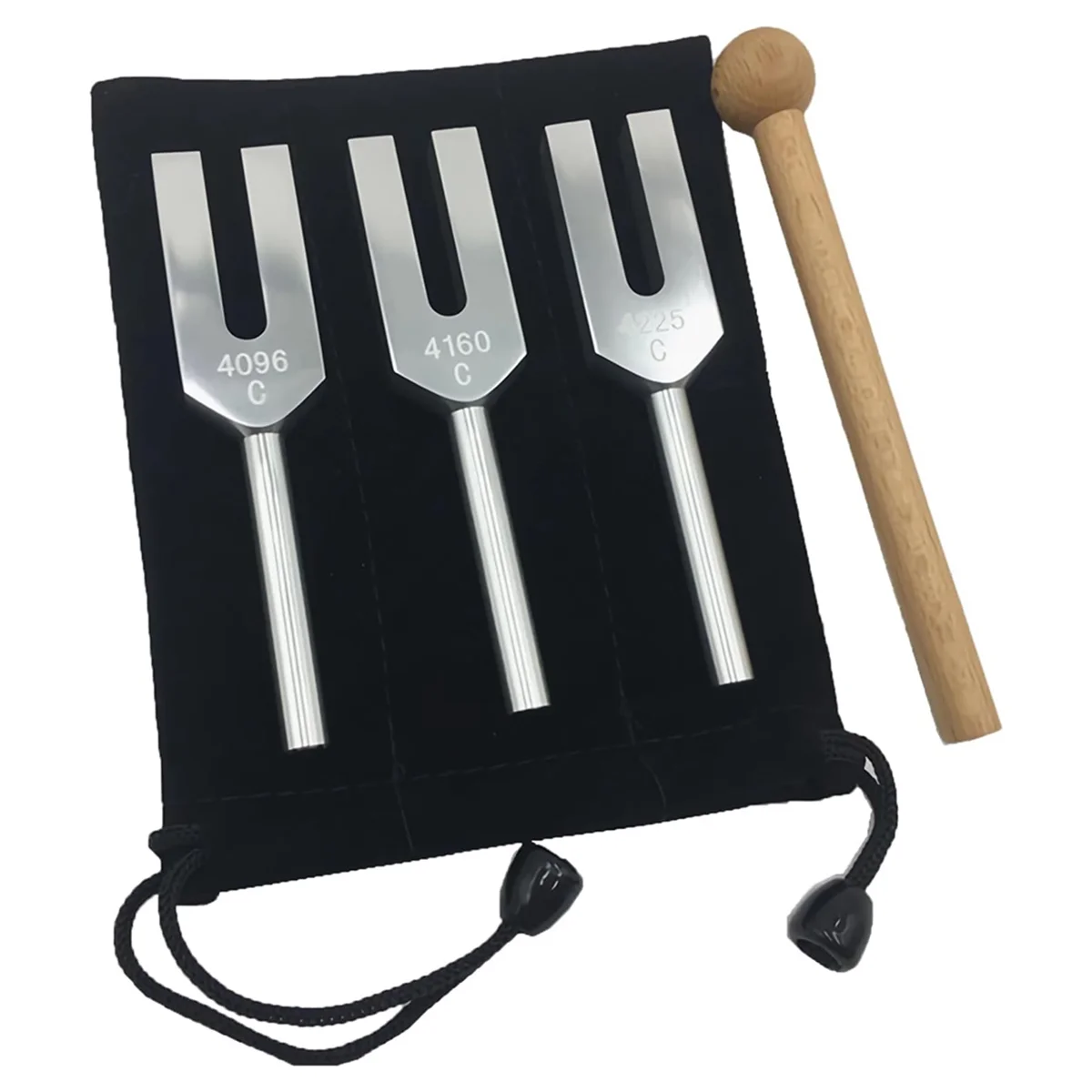 Angel Tuning Fork Set - 4096 Hz, 4160 Hz, 4225 Hz - Therapeutic Instrument Set with Wooden Strike and Storage Bag