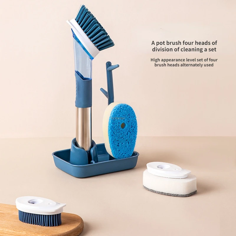 Youpin 4-in-1 szczotka wielofunkcyjny czysta kuchnia tłustej Pot szczotka druciana gąbka szczotka z długim uchwytem szczotki do czyszczenia
