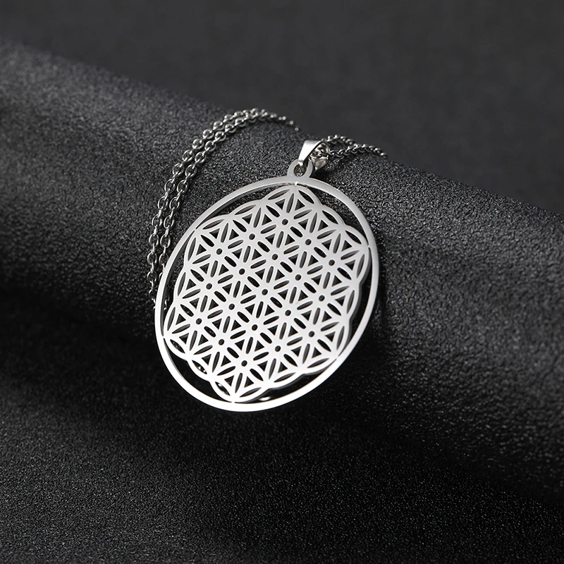 Kkjoy Fashion Stainless Steel Seed Of Life Pendant Flower Of Life Necklace For Women Jewelry Sacred Accessories Birthday Gifts