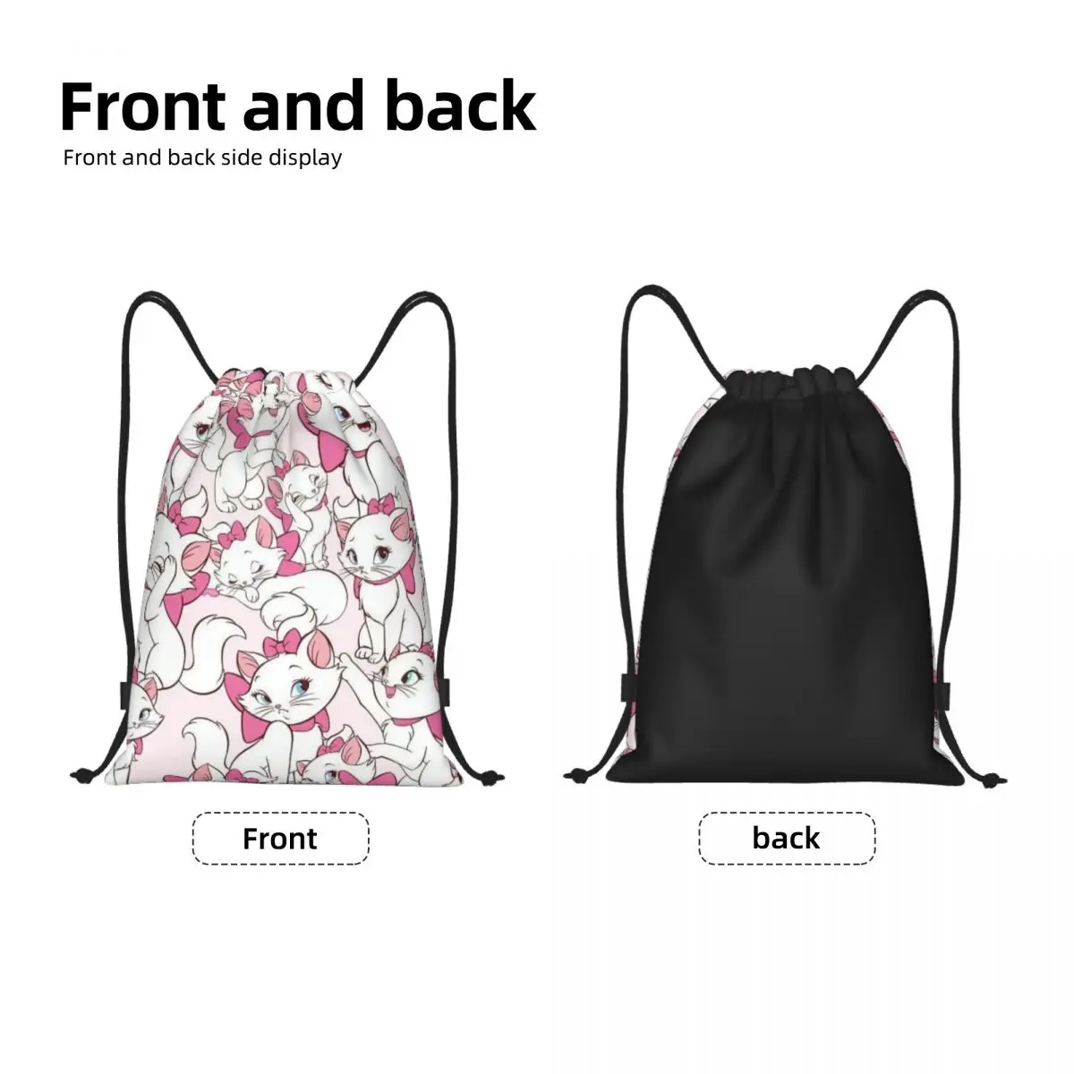 Custom Anime Drawstring Bags Women Men Portable Sports Gym Sackpack Marie Cat Manga Pattern Training Storage Backpacks