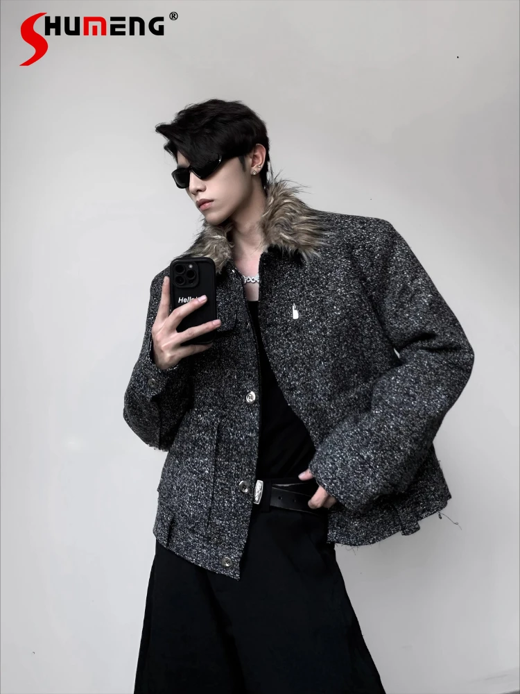 

Men's Light Luxury Faux Fur Collar Parkas Male Padded Shoulder Chic Jacket Parkas Men's 2025 Winter New Thickened Padded Jackets