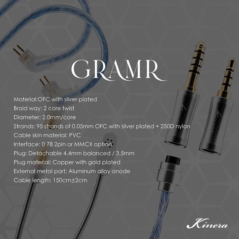 Kinera Gramr Modular Microphone (3.5mm + 4.4mm) OFC Silver Plated 0.78 2pin / MMCX Connector Gaming Livestreaming Earphone Cable